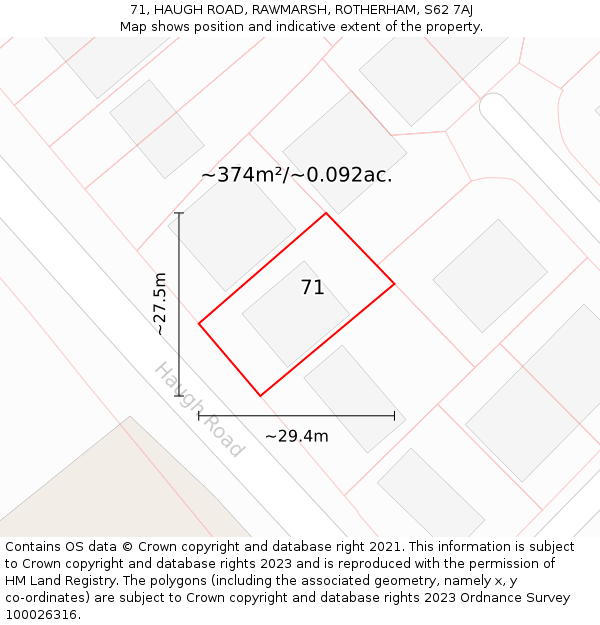 71, HAUGH ROAD, RAWMARSH, ROTHERHAM, S62 7AJ: Plot and title map