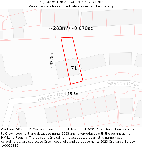 71, HAYDON DRIVE, WALLSEND, NE28 0BG: Plot and title map