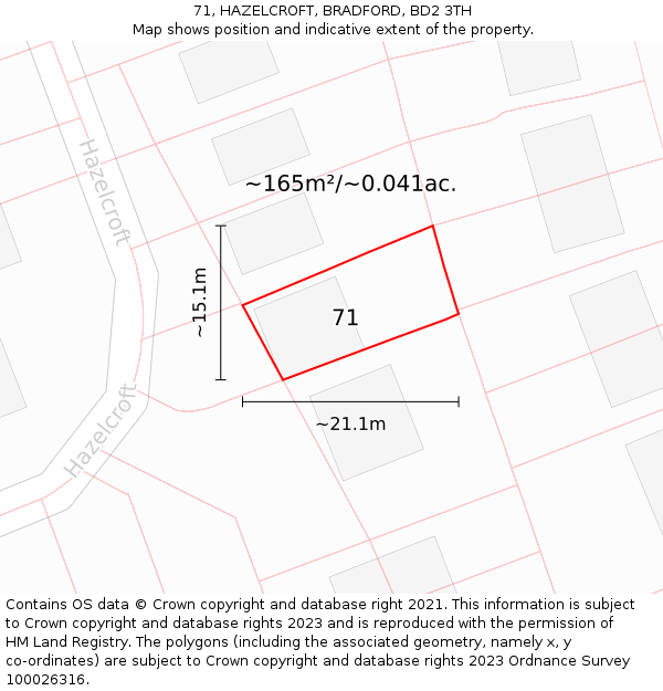 71, HAZELCROFT, BRADFORD, BD2 3TH: Plot and title map