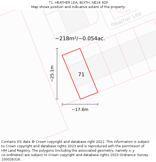 71, HEATHER LEA, BLYTH, NE24 4DF: Plot and title map