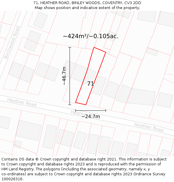 71, HEATHER ROAD, BINLEY WOODS, COVENTRY, CV3 2DD: Plot and title map