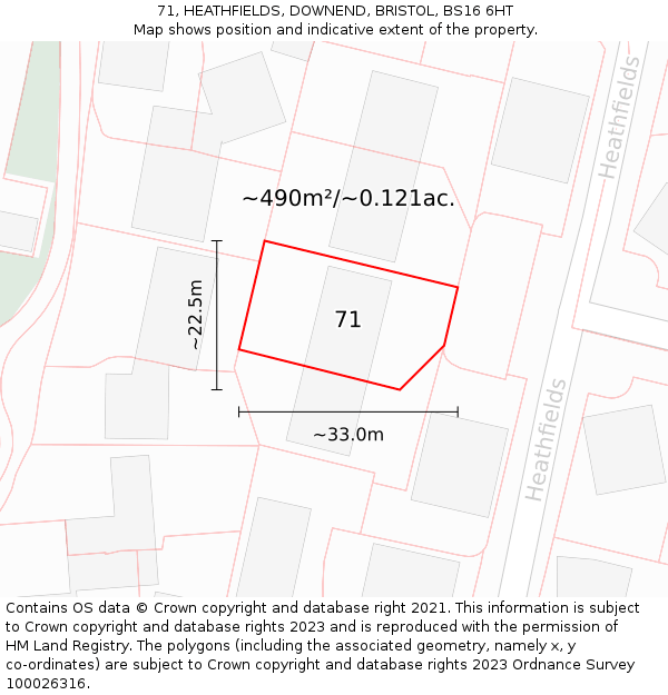 71, HEATHFIELDS, DOWNEND, BRISTOL, BS16 6HT: Plot and title map