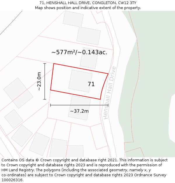 71, HENSHALL HALL DRIVE, CONGLETON, CW12 3TY: Plot and title map