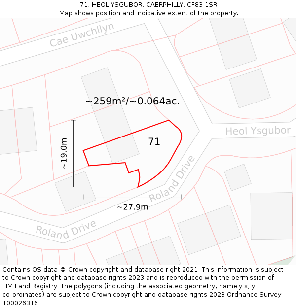 71, HEOL YSGUBOR, CAERPHILLY, CF83 1SR: Plot and title map