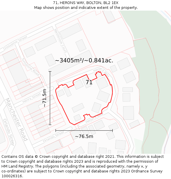71, HERONS WAY, BOLTON, BL2 1EX: Plot and title map