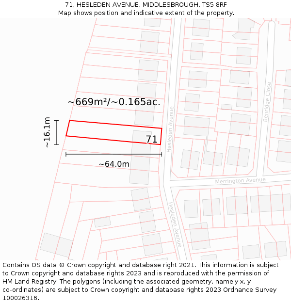 71, HESLEDEN AVENUE, MIDDLESBROUGH, TS5 8RF: Plot and title map