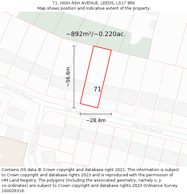 71, HIGH ASH AVENUE, LEEDS, LS17 8RX: Plot and title map