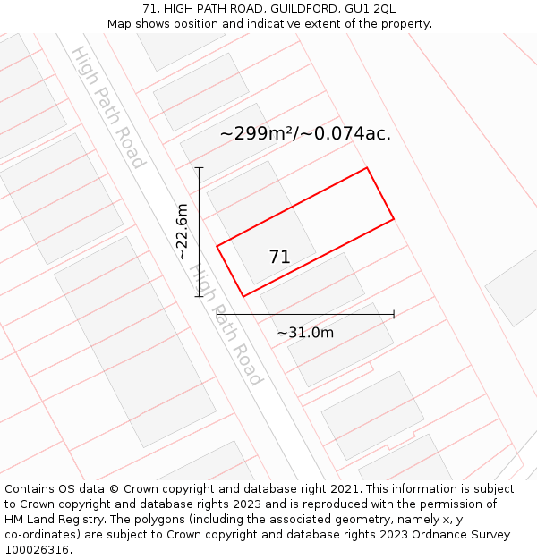 71, HIGH PATH ROAD, GUILDFORD, GU1 2QL: Plot and title map