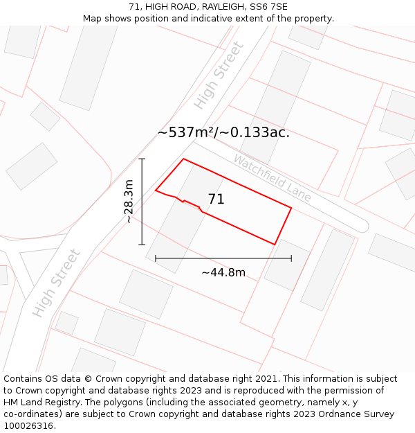 71, HIGH ROAD, RAYLEIGH, SS6 7SE: Plot and title map