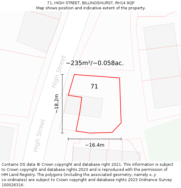 71, HIGH STREET, BILLINGSHURST, RH14 9QP: Plot and title map