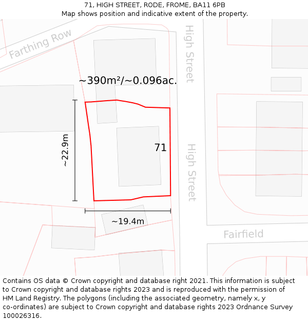 71, HIGH STREET, RODE, FROME, BA11 6PB: Plot and title map