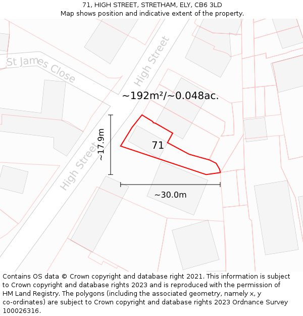 71, HIGH STREET, STRETHAM, ELY, CB6 3LD: Plot and title map