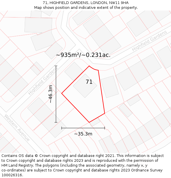 71, HIGHFIELD GARDENS, LONDON, NW11 9HA: Plot and title map