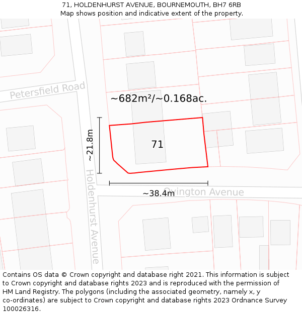 71, HOLDENHURST AVENUE, BOURNEMOUTH, BH7 6RB: Plot and title map