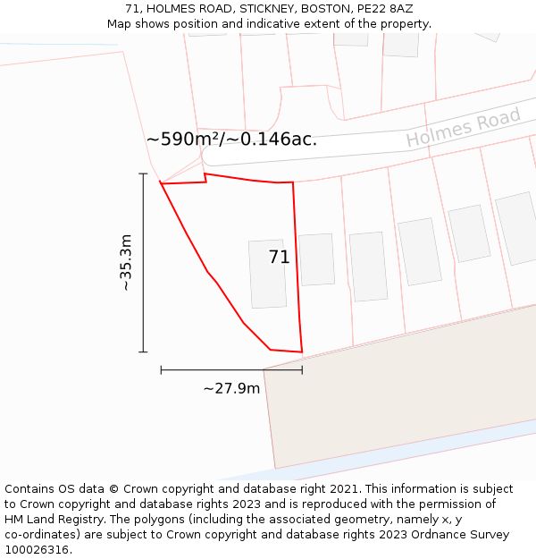 71, HOLMES ROAD, STICKNEY, BOSTON, PE22 8AZ: Plot and title map