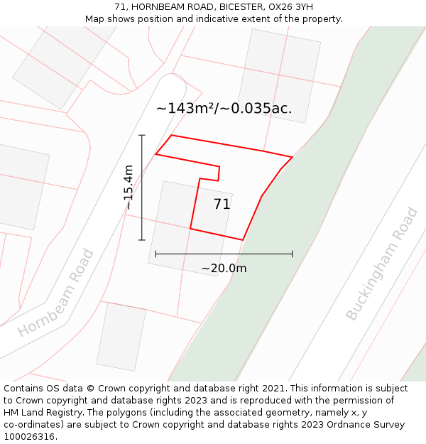71, HORNBEAM ROAD, BICESTER, OX26 3YH: Plot and title map