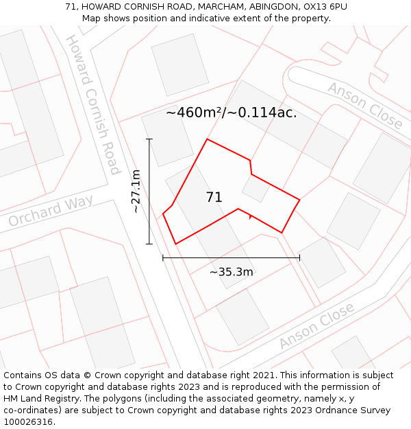 71, HOWARD CORNISH ROAD, MARCHAM, ABINGDON, OX13 6PU: Plot and title map