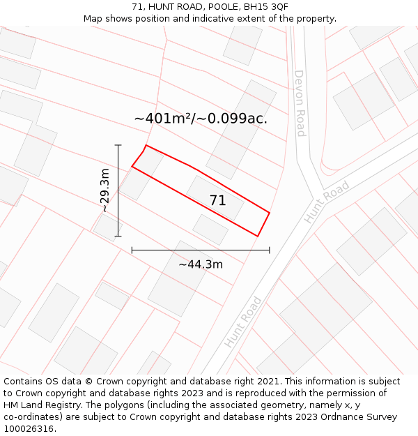 71, HUNT ROAD, POOLE, BH15 3QF: Plot and title map