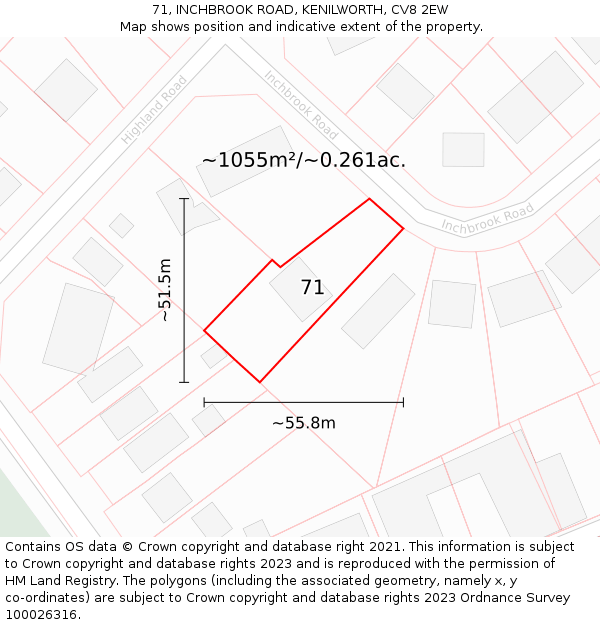 71, INCHBROOK ROAD, KENILWORTH, CV8 2EW: Plot and title map