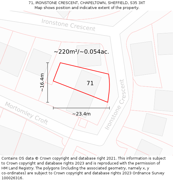 71, IRONSTONE CRESCENT, CHAPELTOWN, SHEFFIELD, S35 3XT: Plot and title map