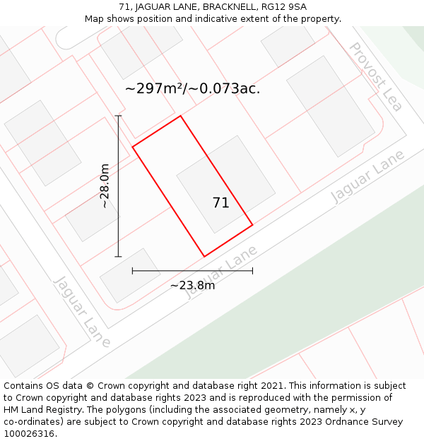 71, JAGUAR LANE, BRACKNELL, RG12 9SA: Plot and title map