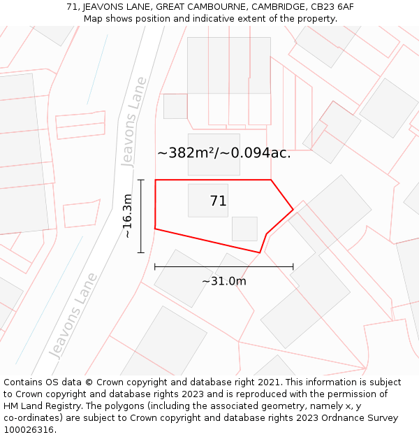 71, JEAVONS LANE, GREAT CAMBOURNE, CAMBRIDGE, CB23 6AF: Plot and title map