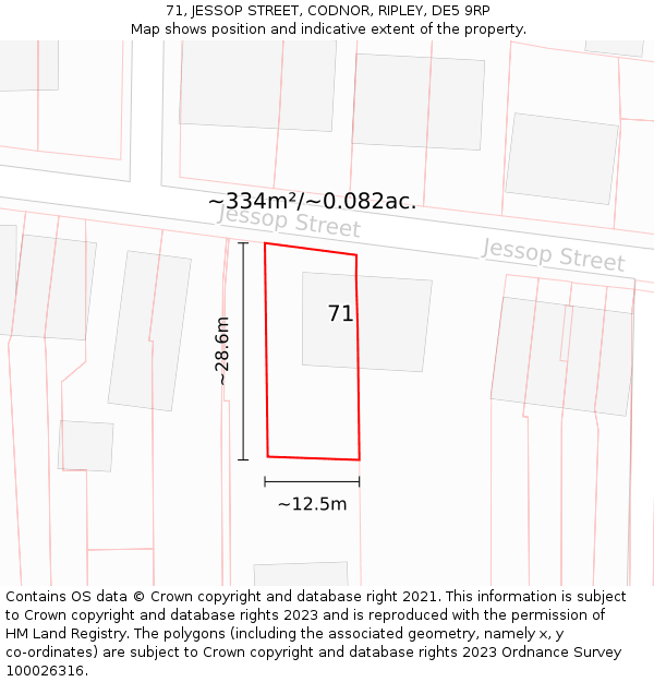71, JESSOP STREET, CODNOR, RIPLEY, DE5 9RP: Plot and title map