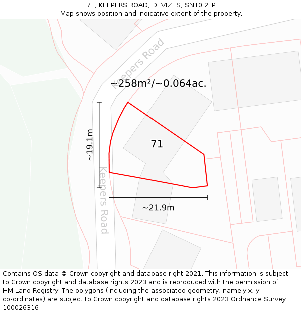 71, KEEPERS ROAD, DEVIZES, SN10 2FP: Plot and title map