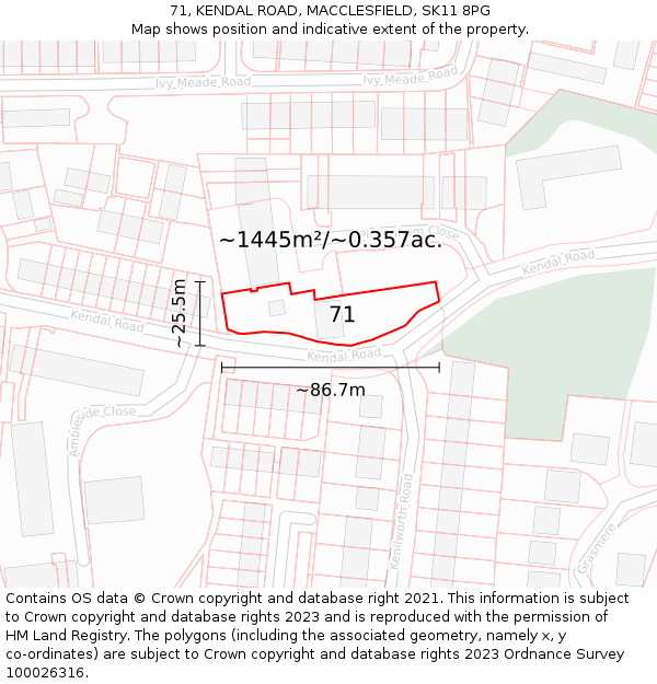 71, KENDAL ROAD, MACCLESFIELD, SK11 8PG: Plot and title map