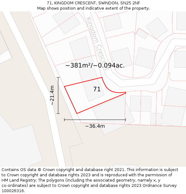 71, KINGDOM CRESCENT, SWINDON, SN25 2NF: Plot and title map