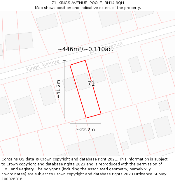 71, KINGS AVENUE, POOLE, BH14 9QH: Plot and title map