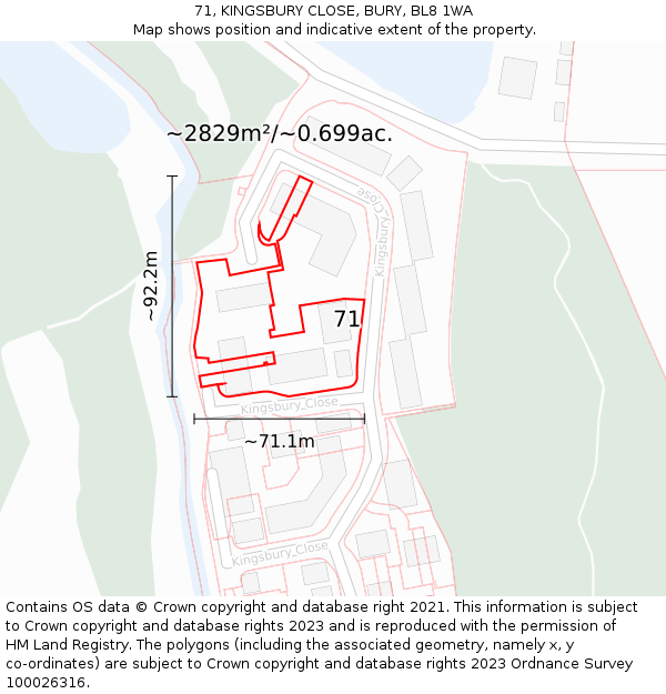 71, KINGSBURY CLOSE, BURY, BL8 1WA: Plot and title map