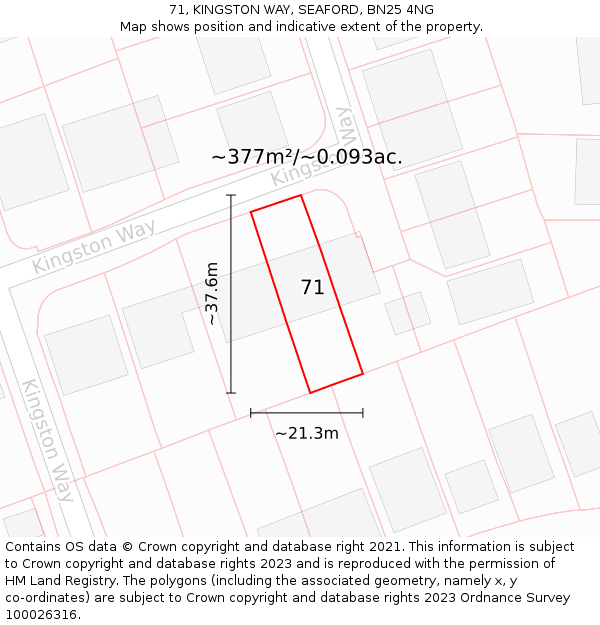 71, KINGSTON WAY, SEAFORD, BN25 4NG: Plot and title map