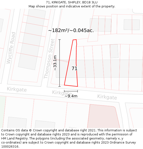 71, KIRKGATE, SHIPLEY, BD18 3LU: Plot and title map