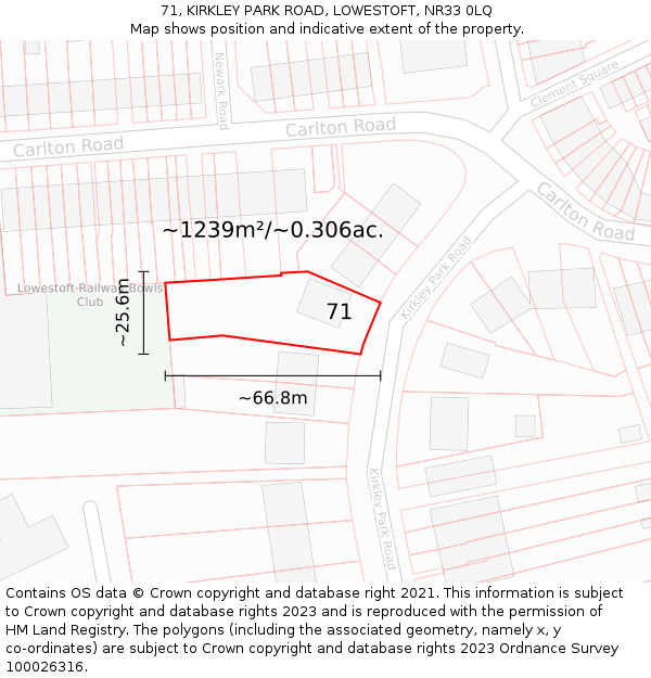 71, KIRKLEY PARK ROAD, LOWESTOFT, NR33 0LQ: Plot and title map