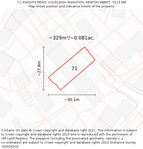71, KNIGHTS MEAD, CHUDLEIGH KNIGHTON, NEWTON ABBOT, TQ13 0RF: Plot and title map