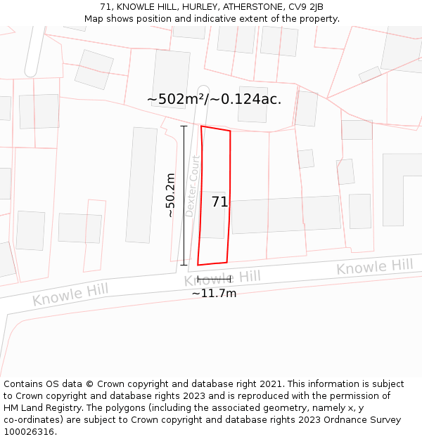 71, KNOWLE HILL, HURLEY, ATHERSTONE, CV9 2JB: Plot and title map
