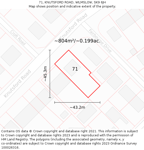 71, KNUTSFORD ROAD, WILMSLOW, SK9 6JH: Plot and title map