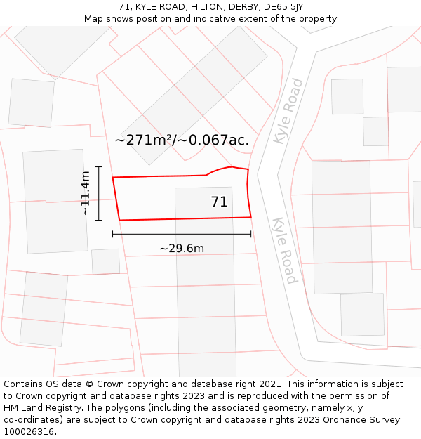 71, KYLE ROAD, HILTON, DERBY, DE65 5JY: Plot and title map