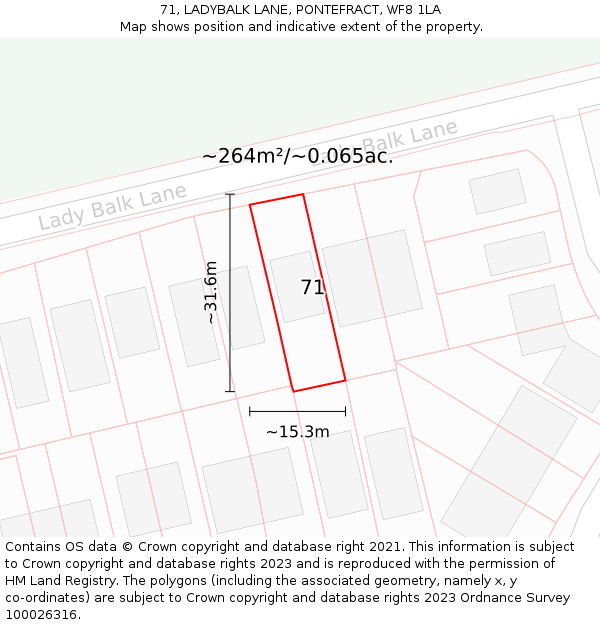 71, LADYBALK LANE, PONTEFRACT, WF8 1LA: Plot and title map
