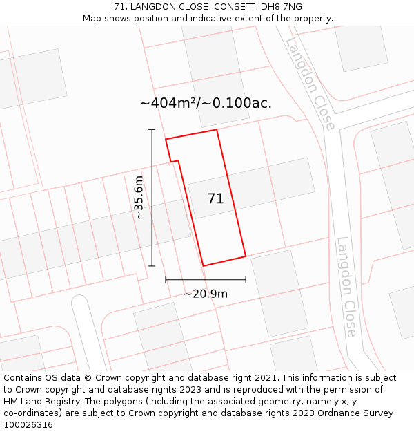 71, LANGDON CLOSE, CONSETT, DH8 7NG: Plot and title map