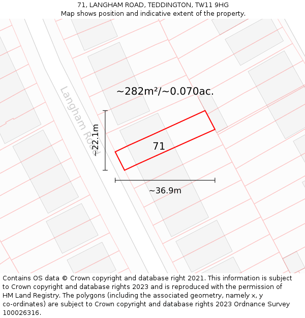 71, LANGHAM ROAD, TEDDINGTON, TW11 9HG: Plot and title map