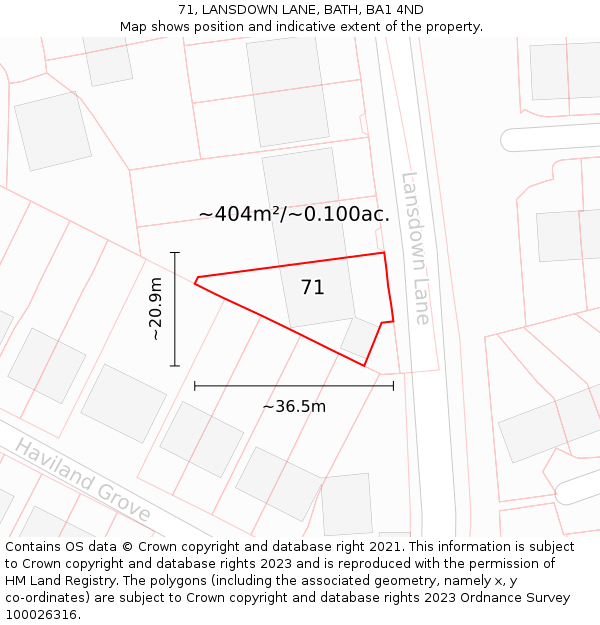 71, LANSDOWN LANE, BATH, BA1 4ND: Plot and title map