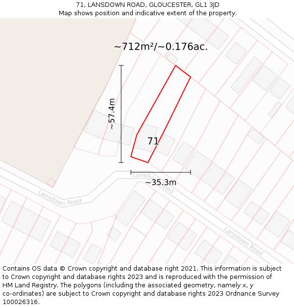 71, LANSDOWN ROAD, GLOUCESTER, GL1 3JD: Plot and title map