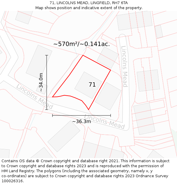 71, LINCOLNS MEAD, LINGFIELD, RH7 6TA: Plot and title map