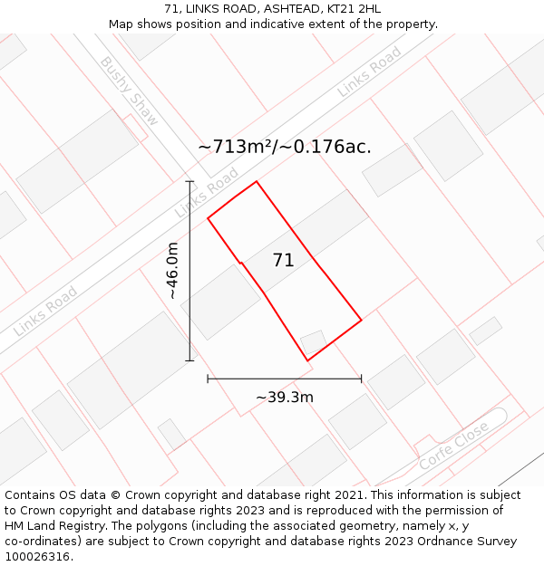 71, LINKS ROAD, ASHTEAD, KT21 2HL: Plot and title map