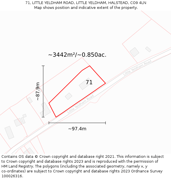 71, LITTLE YELDHAM ROAD, LITTLE YELDHAM, HALSTEAD, CO9 4LN: Plot and title map
