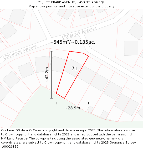 71, LITTLEPARK AVENUE, HAVANT, PO9 3QU: Plot and title map