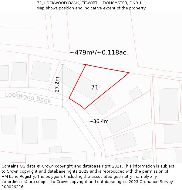 71, LOCKWOOD BANK, EPWORTH, DONCASTER, DN9 1JH: Plot and title map