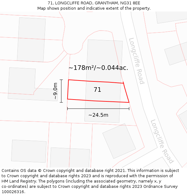 71, LONGCLIFFE ROAD, GRANTHAM, NG31 8EE: Plot and title map